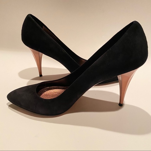 Miu Miu Heels Pointed Toe Classic Suede Black Gold - Picture 8 of 10